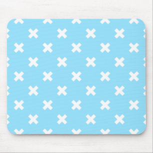 White cross stitches on baby blue mouse pad