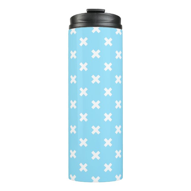 White cross stitches on baby blue thermal tumbler (Front)