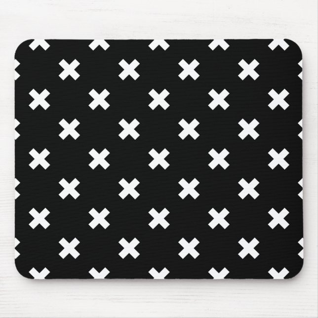 White cross stitches on black mouse pad (Front)