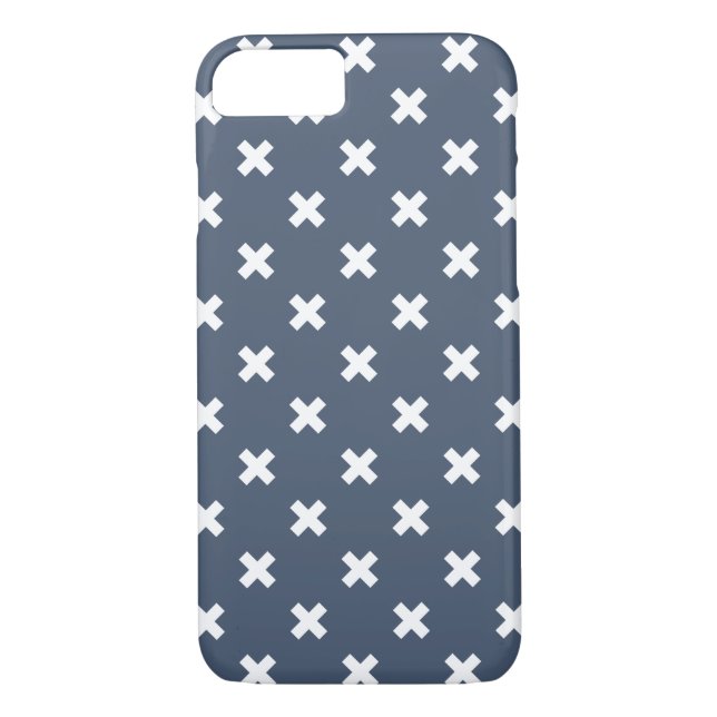 White cross stitches on blue-gray Case-Mate iPhone case (Back)