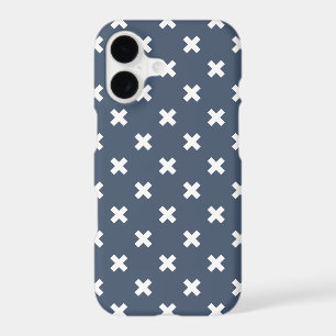 White cross stitches on blue-grey