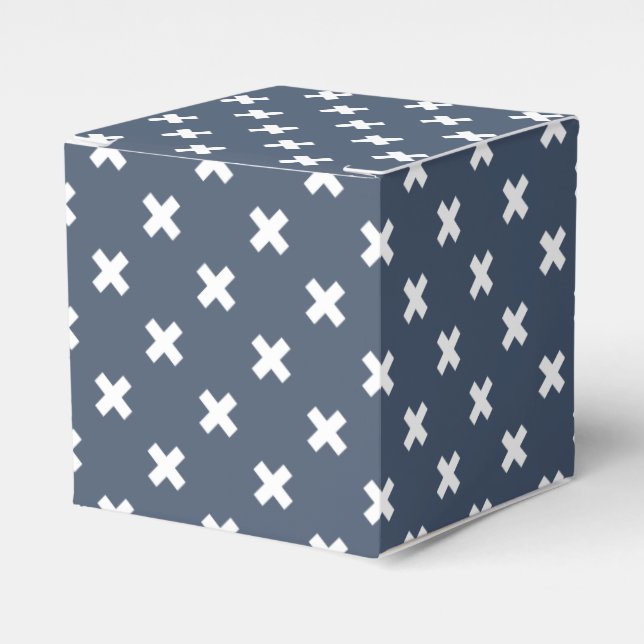 White cross stitches on blue-grey favour box (Front Side)