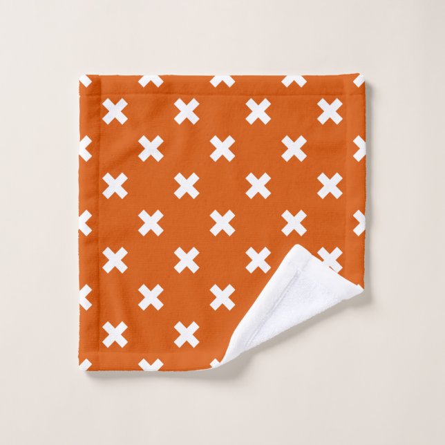 White cross stitches on burnt orange wash cloth (Wash Cloth)