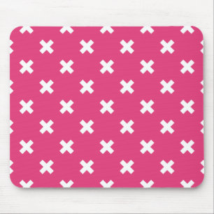 White cross stitches on fuchsia mouse pad