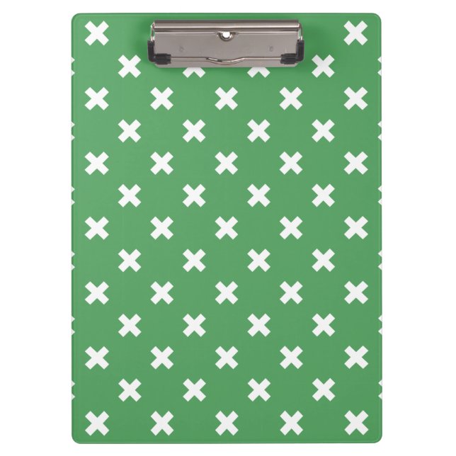 White cross stitches on green clipboard (Front)