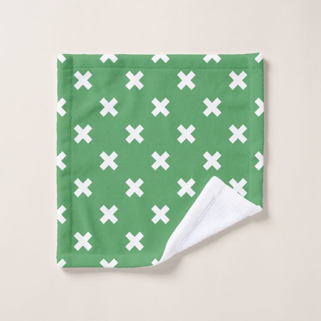White cross stitches on green wash cloth (Wash Cloth)
