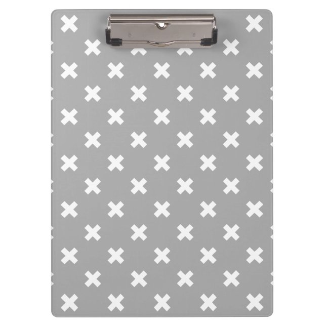White cross stitches on grey clipboard (Front)