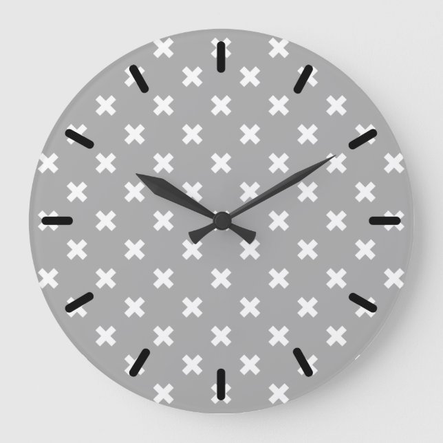 White cross stitches on grey large clock (Front)