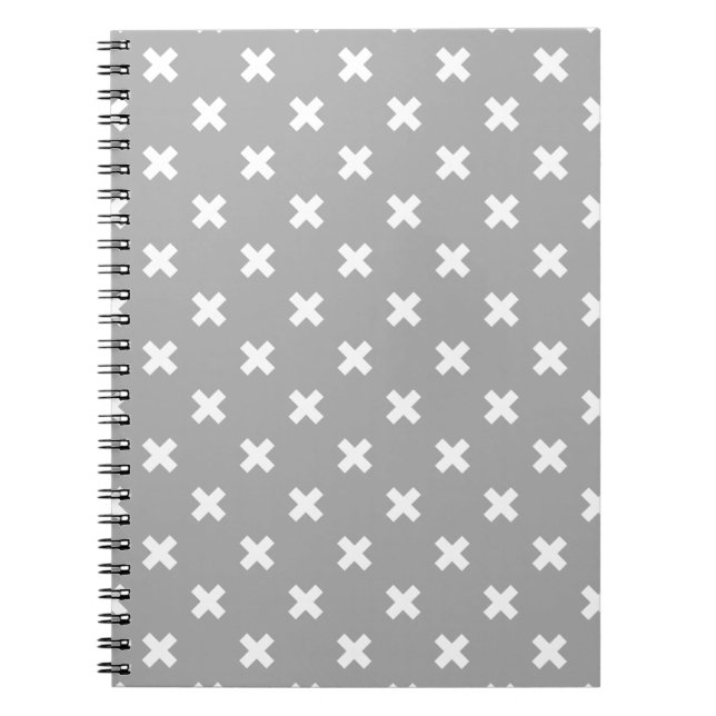 White cross stitches on grey notebook (Front)