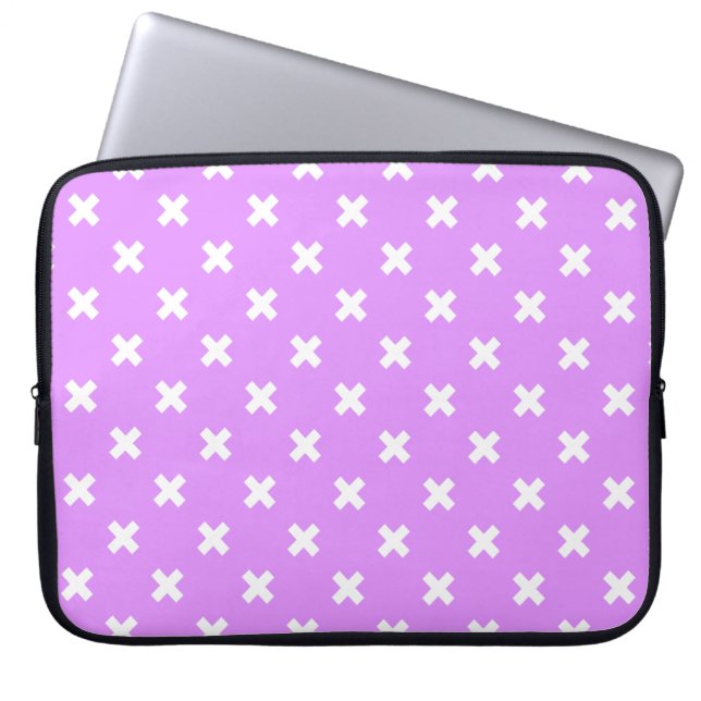 White cross stitches on lilac laptop sleeve (Front)