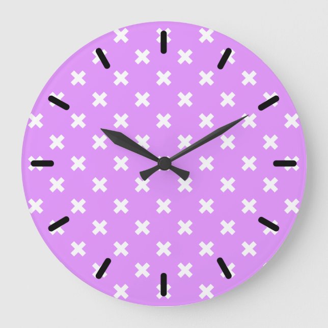 White cross stitches on lilac large clock (Front)