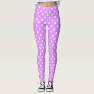 White cross stitches on lilac leggings