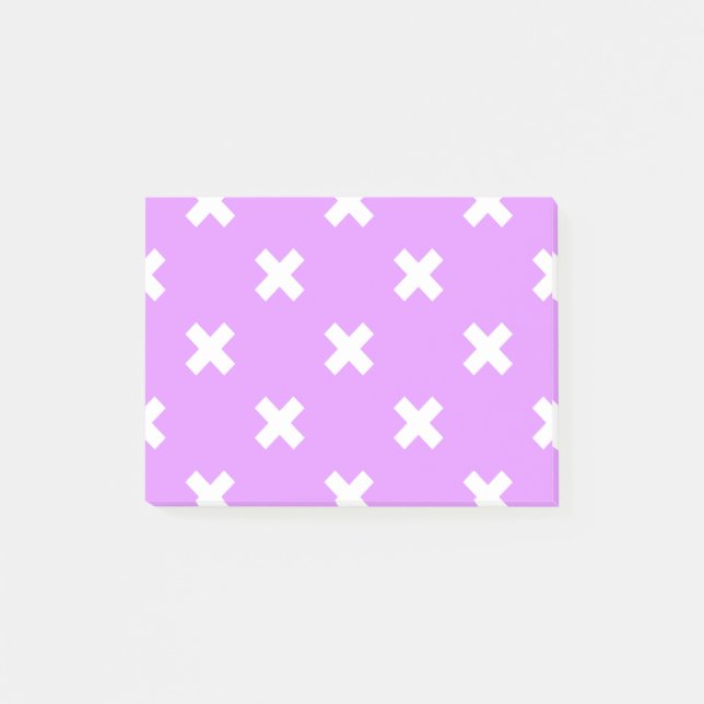 White cross stitches on lilac post-it notes (Front)