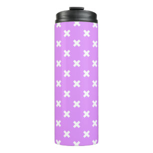 White cross stitches on lilac thermal tumbler