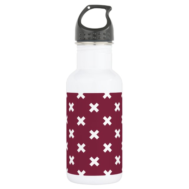 White cross stitches on mulberry 532 ml water bottle (Front)