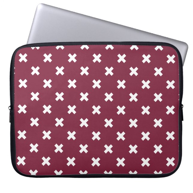 White cross stitches on mulberry laptop sleeve (Front)
