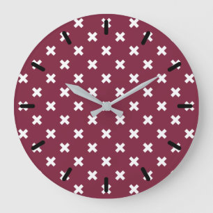 White cross stitches on mulberry large clock