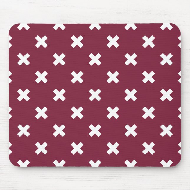 White cross stitches on mulberry mouse pad (Front)