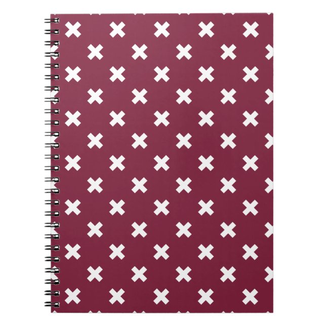 White cross stitches on mulberry notebook (Front)