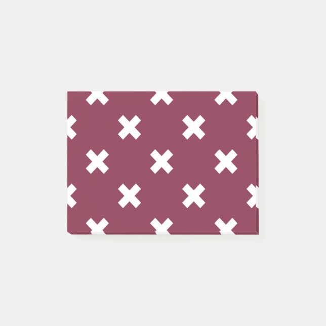 White cross stitches on mulberry post-it notes (Front)