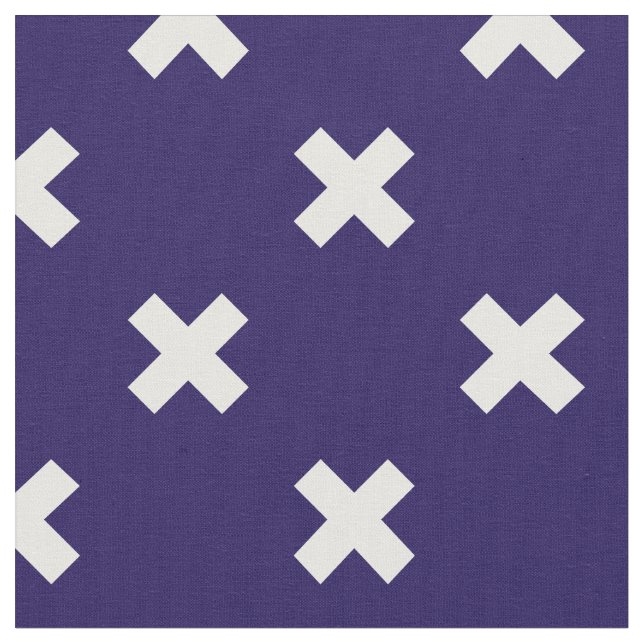 White cross stitches on navy blue fabric (Close Up)