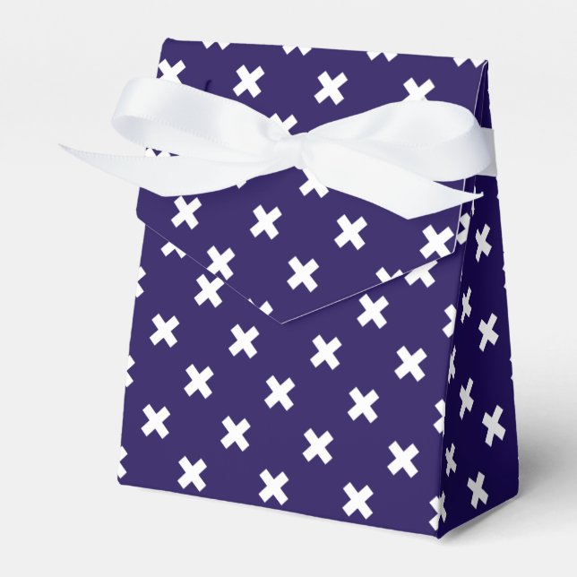 White cross stitches on navy blue favour box (Front Side)