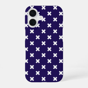 White cross stitches on navy blue iPhone 16 case