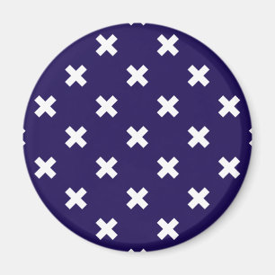 White cross stitches on navy blue magnet