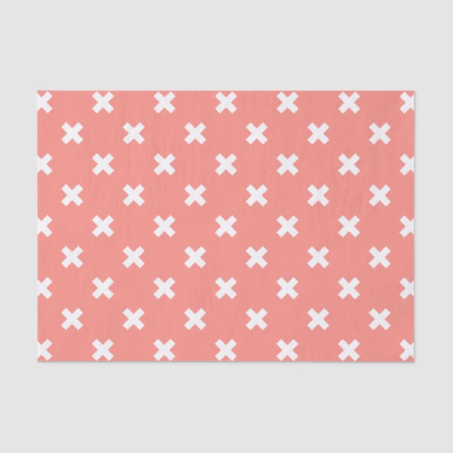 White cross stitches on peach tissue paper (Front)