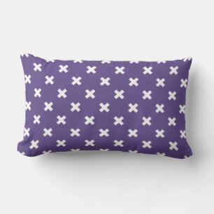 White cross stitches on ultra violet lumbar cushion