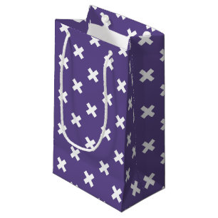 White cross stitches on ultra violet small gift bag