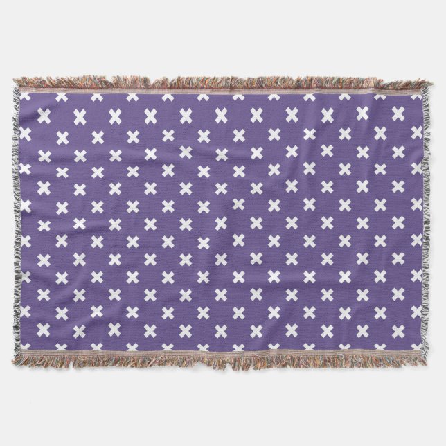 White cross stitches on ultra violet throw blanket (Front)