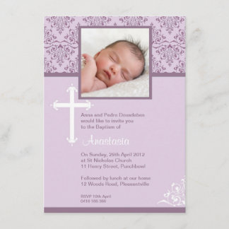 White Cross Vintage Christening Invitations