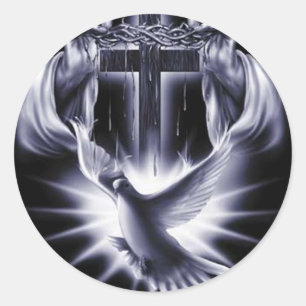 White Cross with Dove Classic Round Sticker