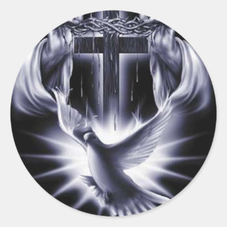 White Cross with Dove Classic Round Sticker