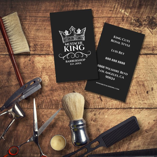 White Crown King Moustache Barbershop Business Car Business Card (Creator Uploaded)