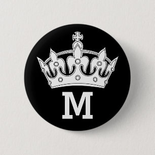White Crown Monogram Personalised 6 Cm Round Badge