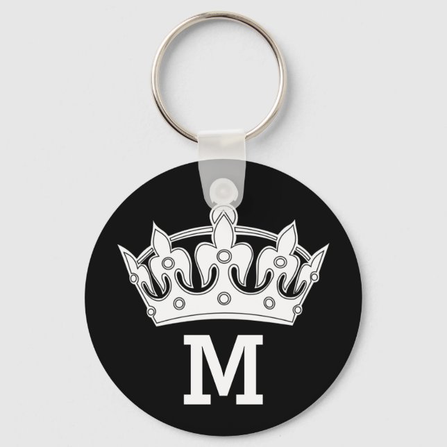 White Crown Monogram Personalised Key Ring (Front)