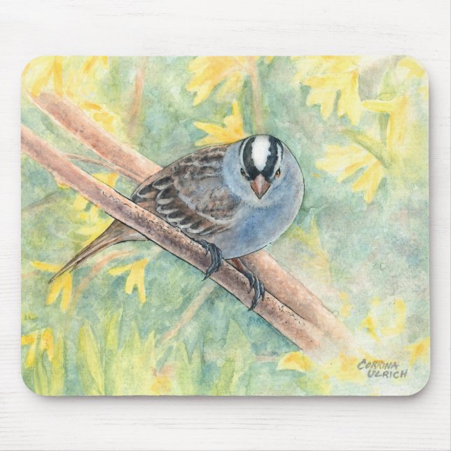 White Crowned Sparrow Mouse Pad (Front)