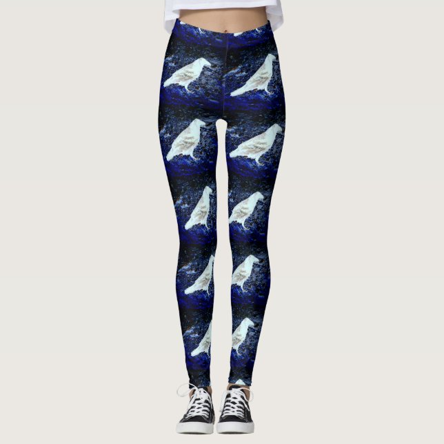 white crows blue-black leggings (Front)