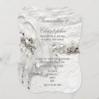 White crystal diamond brides dress wedding invitation