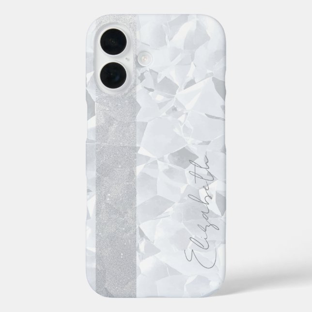 White Crystal Glitter Stripe Custom Name Case-Mate iPhone Case (Back)