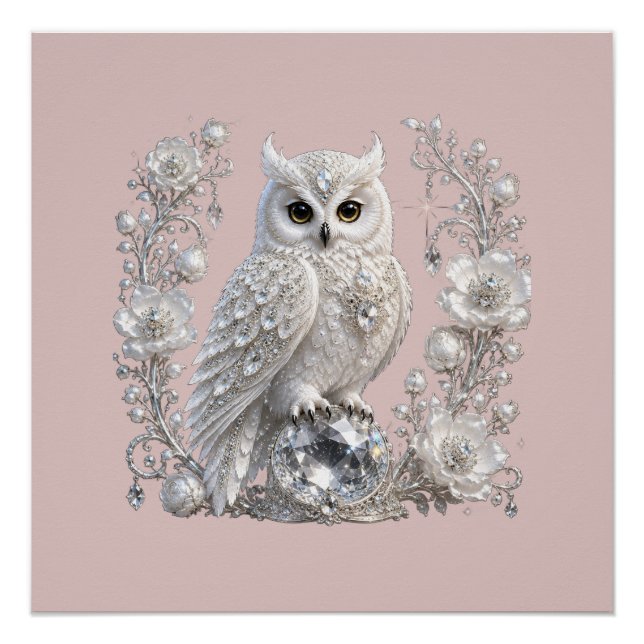 White Crystal Pearl Owl Poster (Front)