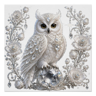 White Crystal Pearl Owl Poster