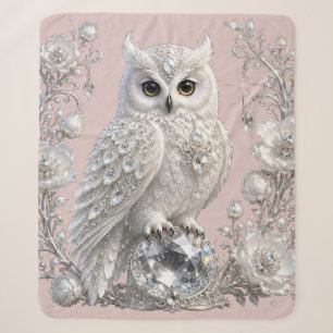 White Crystal Pearl Owl Sherpa Blanket