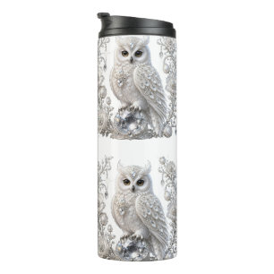 White Crystal Pearl Owl Thermal Tumbler