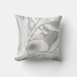 White Crystal Silver Glitter Agate Elegant Cushion