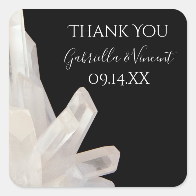 White Crystals Black Wedding Thank You Favour Tag (Front)