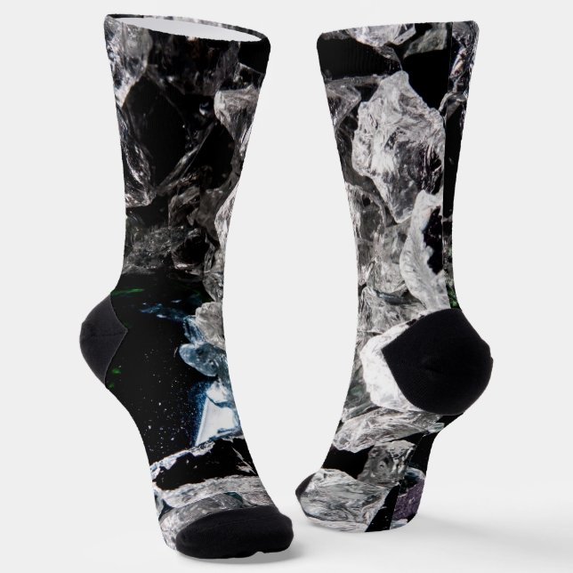 White Crystals in Black outer space abstract cool Socks (Angled)