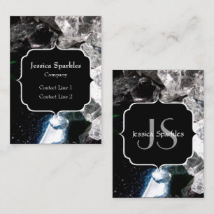 White Crystals in Black outer space Monogram Business Card